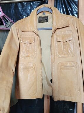 Vintage Europa Sport Tan Leather Jacket Mens 42 70s 80s Safari Style UtilityVint